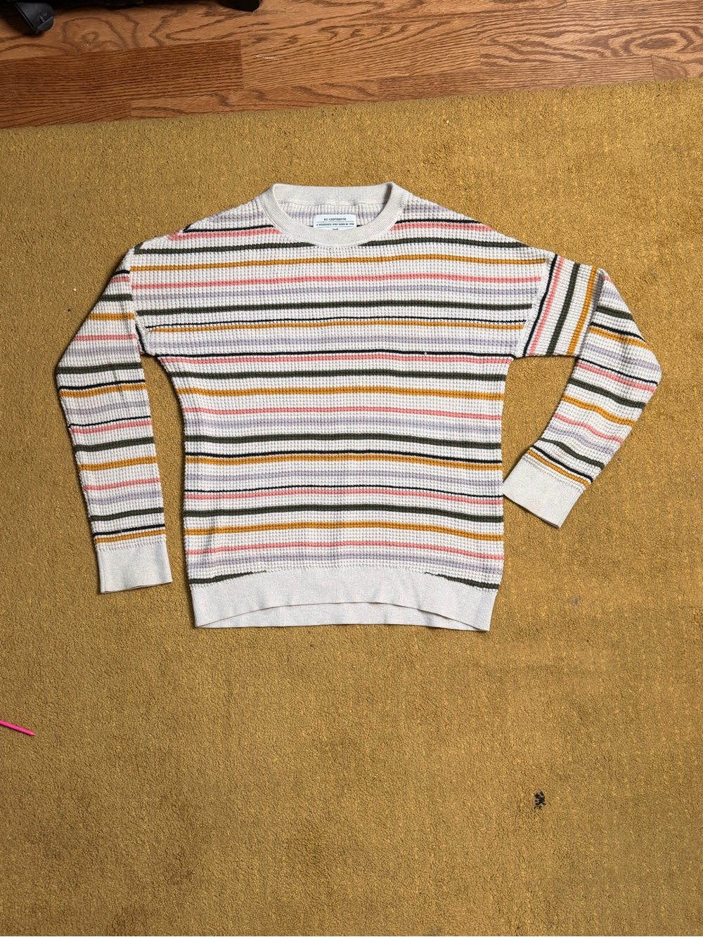 REI Cream Crewneck Sweater with Multicolor Stripes
